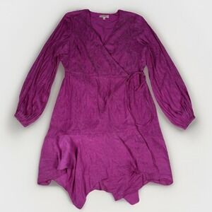 GUESS Midi Wrap Dress Womens XL Magenta Paisley Print Long Sleeve‎ Western Boho